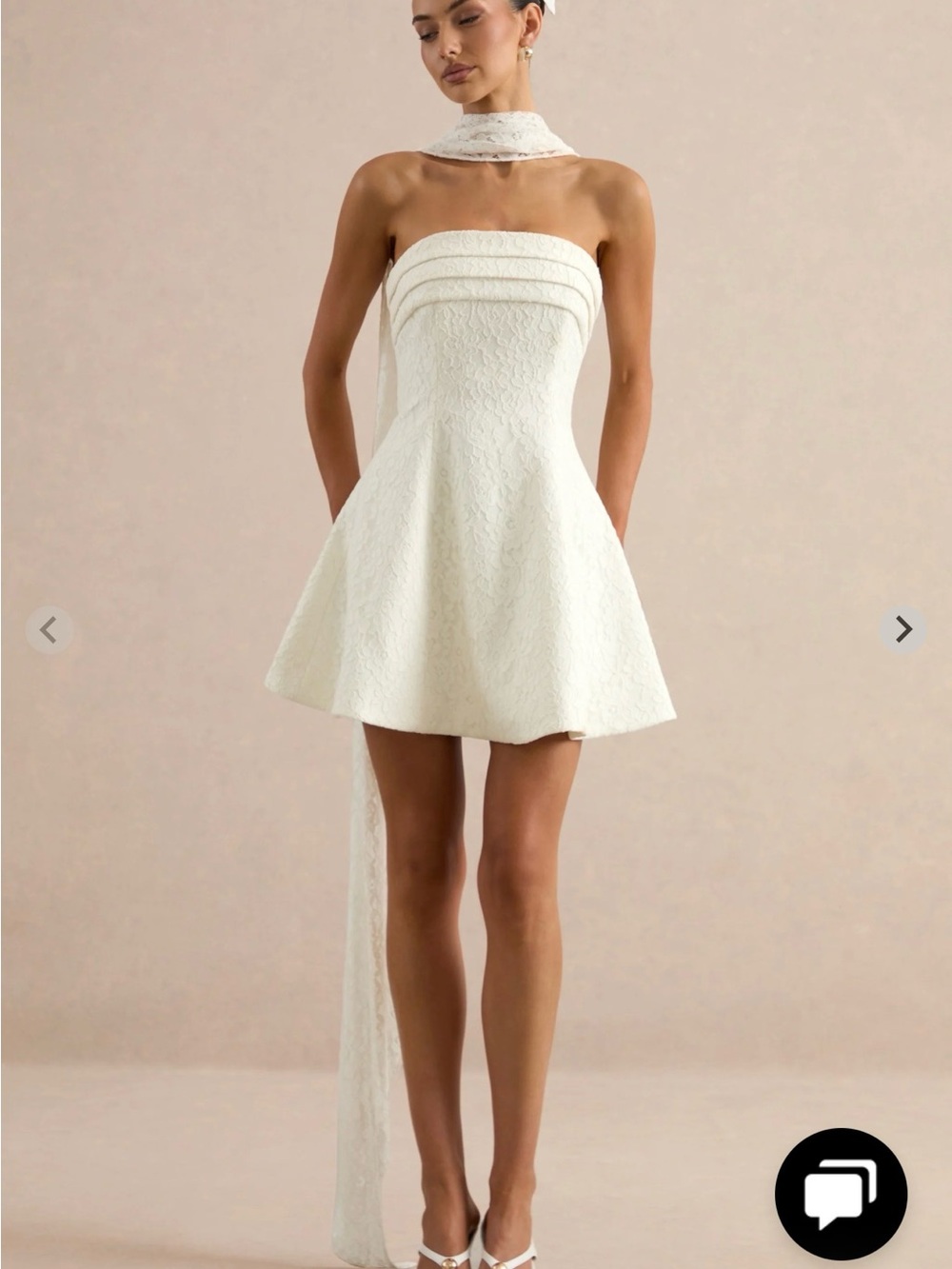 Club London White Lace Bandeau Neck Mini Dress With Scarf
